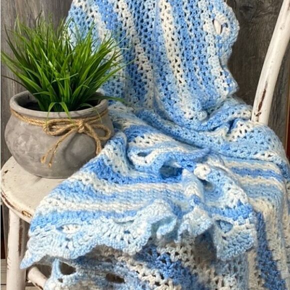 Handmade Crocheted Baby Infant Boy Blanket - Picture 2 of 6
